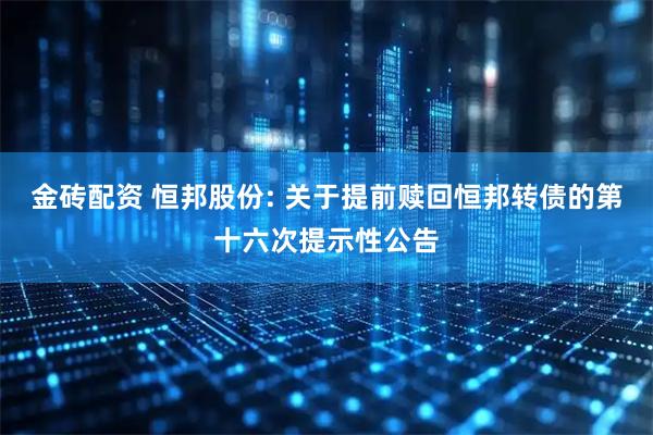 金砖配资 恒邦股份: 关于提前赎回恒邦转债的第十六次提示性公告